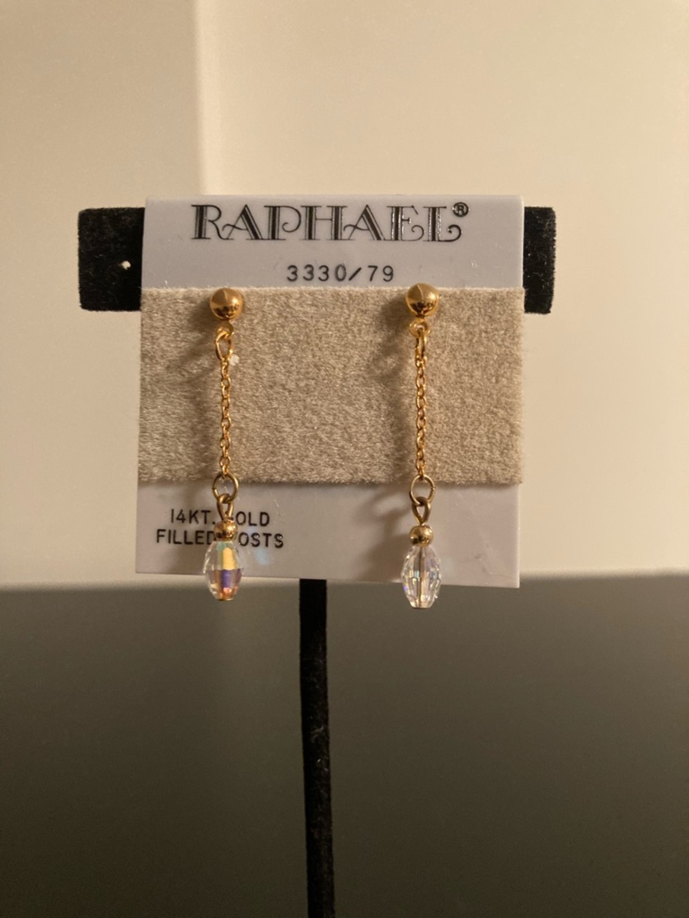Raphael Gold Chain Drop Earrings with Clear Crystal Beads